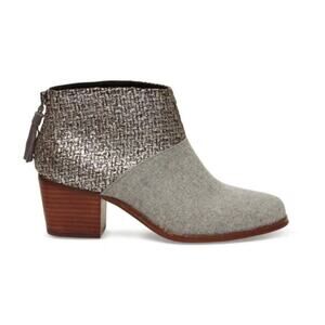 TOMS Women's Leila Metallic Felt Ankle Zip Heeled Booties Size 8.5W Gray Black